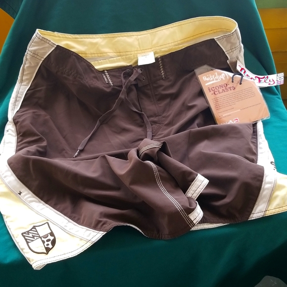 NWT QUICKSILVER brown beige yellow SWIM TRUNK Neofly men size 38 - Picture 12 of 17